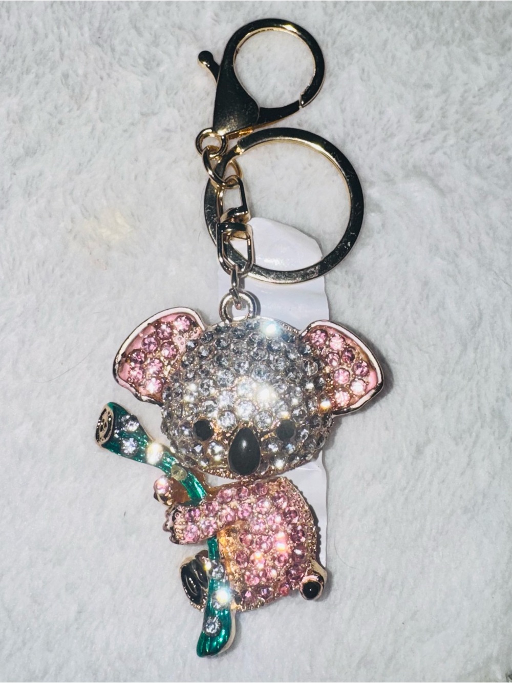 Sparkling Pink Koala Keychain Bag Charm gold tone NEW